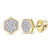 Macey Worldwide Jewelry 10K Yellow Gold Mens Diamond Hexagon Earrings 1/10 CT