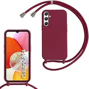 [Belzsxy] Silicone Mobile Phone Chain for Samsung Galaxy A14 5G/A14 4G, Case with Strap, Adjustable Mobile Phone Necklace Case with Strap, Mobile Phone Case for Hanging, Case with Cord, Red