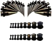 [Zaya Body Jewelry] 16g-00g Black Surgical Steel Ear Stretching Kit Tunnels and Tapers Plus Instructions
