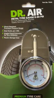 Dr Air Metal Tyre Pressure Gauge 0-60psi Car Auto Vehicle SUV 4WD