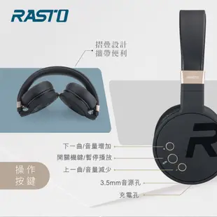 RASTO RS24 藍牙曜石黑摺疊耳罩式耳機 黑