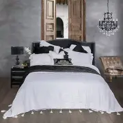 Country Beach Chic Shabby White Tassel 100% Cotton Quilt Bedspread Coverlet Set