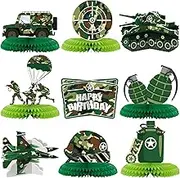 9 Pieces Army Party Decorations Camouflage Birthday Party Decorations Military Honeycomb Centerpieces for Tables Decorations for Boys Girls Birthday Party Baby Shower Supplies Decor Photo Prop