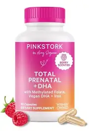 Pink Stork Total Prenatal Vitamins with DHA Folate Iron Choline and Vitamin B...