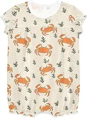 [miaozhen] Romper Infant Girl Ruffled Sleeve Casual Summer Jumpsuit Cotton Toddler Bodysuit 12M Cartoon Animal Orange Crab vestido para de 3 a 24 meses, Cartoon Animal Orange Crab