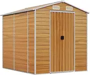 Outdoor Storage Shed, Large Garden Shed with Metal Frame, Air Vents and Doors, Outdoor Storage Clearance, Utility Tool House, Metal Tool Sheds for Backyard, Light Brown 191x215x198 cm