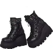 [UOQAPRE] Women's High Heel Combat Boots Square Toe Lace Up Ankle Booties Fashion Wedge Chunky Platform Boots Zipper Bootie Shoes