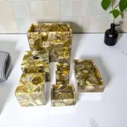 Brown Agate Stone Bathroom Set of 7 Pcs Handmade Gemstone Accessories Vanity Dec