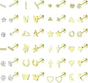 [Sanfenly] 24 Pairs Stud Earrings for Women Men 20G Stainless Steel Tiny Silver Gold Rose Gold Black Cartilage Earrings Stud Small Snake Star Moon Ball Butterfly Triangle Heart Square Round CZ Screw Back Flat Back Stud Earrings Piercing Earrings Set