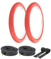 2 BICYCLE PRO+ 20 X 2.125 RED COMP III TIRES W/HEAVY DUTY TUBES & RIMSTRIPS