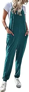 [WDIRARA] Women's V Neck Spaghetti Strap Keyhole Back Cami Jumpsuit Overalls with Pockets