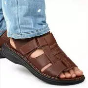 Men Roman Hollow Out Flat Sandals Summer Casual Beach Shoes PU leather Open Toe
