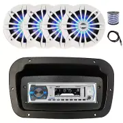 Pyle Marine Radio,Spa Bezel,Adapter,Antenna,Wire, 4x 6.5" 180W LED White Speaker