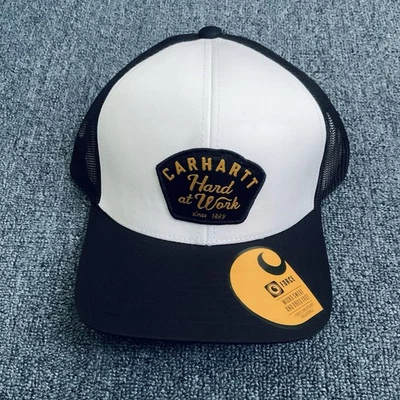 Carhartt Men's hat, Active ware Mesh-Back Hat , Black - White Color SnapBack
