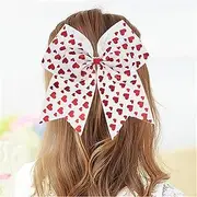 7"Red Valentine's Day rose Heart-shaped Bows Cheer Bow Ponytail Hair Ties Holder Accessories. (QRJ7) (Heart-shaped D)