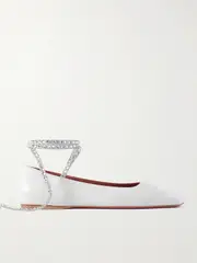 [Amina Muaddi] Amina Muaddi - Ane Crystal-embellished Leather Ballet Flats - White - IT36 IT 36 White