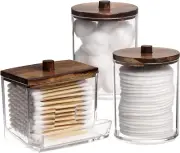 Qtips Holder Bathroom Container, 10/7 OZ Cotton Ball/Swabs Dispenser, Wood Lid