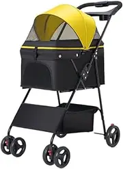 Pet Stroller Pet Stroller Stroller for Dogs and Cats to Go Out Small Pet Stroller Lightweight Outdoor Travel Foldable Small Pet Stroller(Yellow,B)