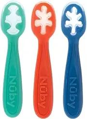 Nuby Baby First Spoon Set - Silicone - Easy to Grasp and Hold - 3 Pack - 6 Plus Months