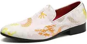 [Haza Pairs] Mens Smoking Loafer with Embroidery Textured Tuxedo Slip-on Prom Loafers Luxury Penny Dress Shoes 5881