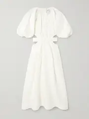 [Aje] Aje - Mimosa Cutout Gathered Linen-blend Midi Dress - Off-white - UK 12 UK 12 Off-white