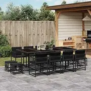 Patio Furniture Sets 13 Piece Garden Dining Set with Cushions Black Poly Rattan