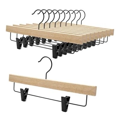 Deluxe Wooden Pants Hangers,Solid Rubber Wood Jeans Skirt Hanger with Blacak
