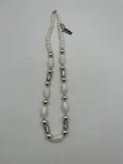 Vintage White Lucite Bead Silver Tone Spacer Necklace