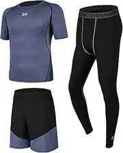 [Jueshanzj] Fitness clothes men's tights gym equipment running basketball training quick-drying sports suit Space Blue XXL