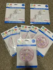 NEW 321 Party 12 Round Unicorn Air Helium Balloons 17”& 2 Large Standing 21x30”