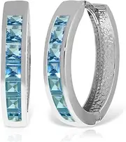 [Galaxy Gold GG] 14K Solid White Gold Hoop Huggie Earrings with Blue Topaz