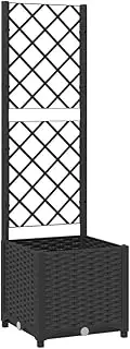 PP Raised Garden Bed with Trellis, Planter Box for Vine Growing Climbing, Garden Box Outdoor Floor Plant Bed for Yard Balcony, Black 40x40x136 cm