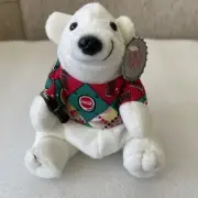 1997 Coca Cola Polar Bear Plush with Tag Holding Coke Bottle #0131