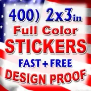 400 2x3 Custom Print Full Color Vinyl Sticker Business Logo Decal Label Die Cut