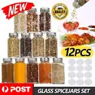 12pcs Clear Spice Jars Square Glass Containers Seasoning Bottle With Cover Lid