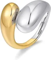 [WOWORAMA] Chunky Open Rings for Women Gold Silver Adjustable Dome Teardrop Rings Bold Thick Statement Rings Simple Stackable Band Rings