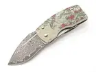 G. Sakai Seki Japan Ukimon Camellia Damascus Money Clip Folding Pocket Knife