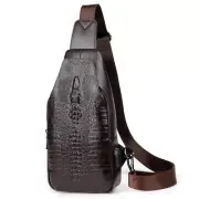 Crocodile Leather Sling Bag Crossbody Backpack for Men Women Unisex Brown