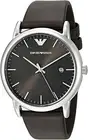 Emporio Armani AR80008 Silver Tone Black Dial Brown Leather Strap Mens Watch