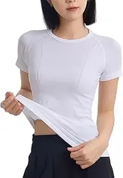Women's Seamless Workout T-Shirt Stretchy Running Top,Quick-Dry Yoga Shirt with Textured Design for Athletic Gym