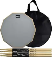 Gray Drum Practice Pad Set With 5A Hickory Sticks And Storage Bag