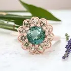 14k Rose Gold 5 MM Round Cut Natural Green Sapphire Peridot Halo Women Ring