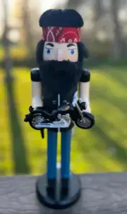 Biker Nutcracker Holding Mini Motorcycle Christmas Decoration Holiday Decor Gift