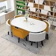 Office Conference Dining Table and 6 Chairs, Reception Parlor Table, Oval Conference Table Office Table and Chair Set, Business Coffee Table Set(5)