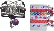 Mermaid Gift Set, Mermaid Charm Infinity Bracelet and Hair Ties, Pink Mermaid Jewelry for Her