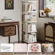 ELPHECO 4 Tiers 360 degrees Rotating Square Floor Standing Plastic Corner Bookshelves Bookcases display case