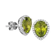 14k White Gold Pear Peridot Solitaire Diamond Frame Earrings 1-5/8 Cttw