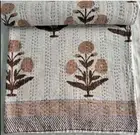 Elegant Handmade Cotton Brown White Kantha Quilt King Size Bedspread Blanket