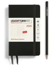[LEUCHTTURM1917] Weekly Planner & Notebook 2025, Pocket (A6) Hardcover in Black