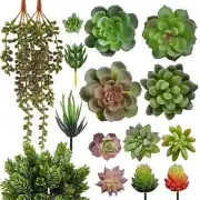 16Pcs Artificial Succulents Plants, Assorted Flocking Fake Succulent 16 Packs